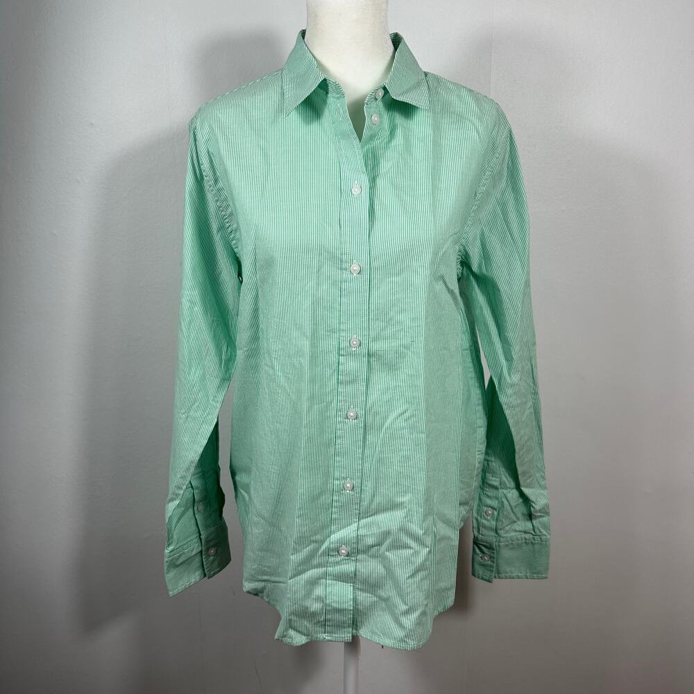 Everlane Womens 2 Green Pinstripe Button Front Shirt 100% Cotton Long Sleeve NWT